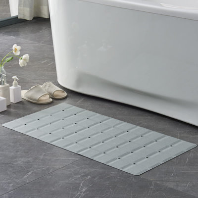 Tapis de bain pliable en silicone: Tapis de bain de sécurité très robuste de taille géante pour baignoire sans ventouses, tapis de bain et de douche antidérapant pour baignoire texturée, regazée et refaite (gris, 35,8 x 17,7)