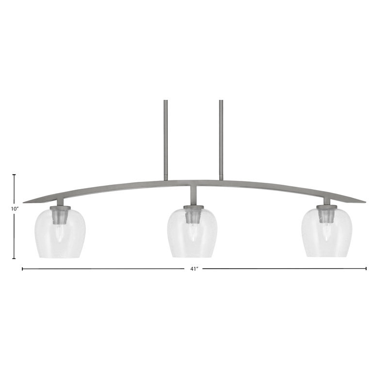 Luminaire pour îlot de cuisine 3 lumières kurve au fini graphite avec verre bullé de 6 po, Transparent