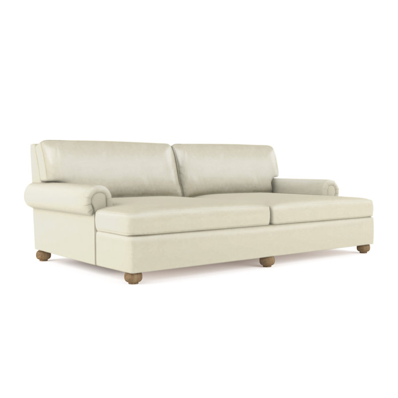 Leroy Rolled Panel-Arm Daybed with Bun Feet, Vintage Leather Alabaster, Weathered