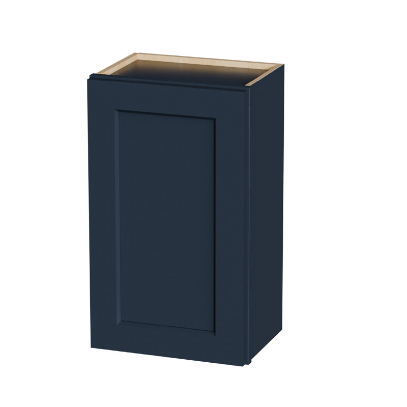 Armoire murale 18 po en bois massif bleu marine avec 2 tablettes réglables prêtes à assembler pour la cuisine, la salle de bain, la buanderie et le garage