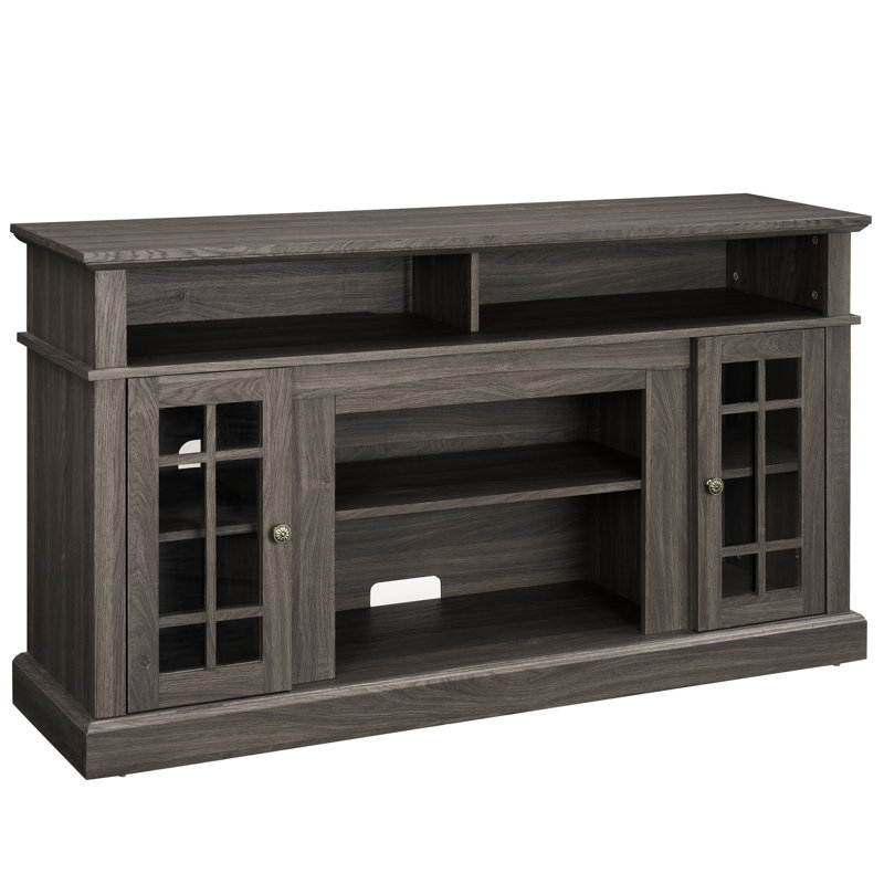 Meuble télé classique 65 po - Finition noyer foncé et rangement pour câbles, fentes de gestion, Noir / noyer foncé