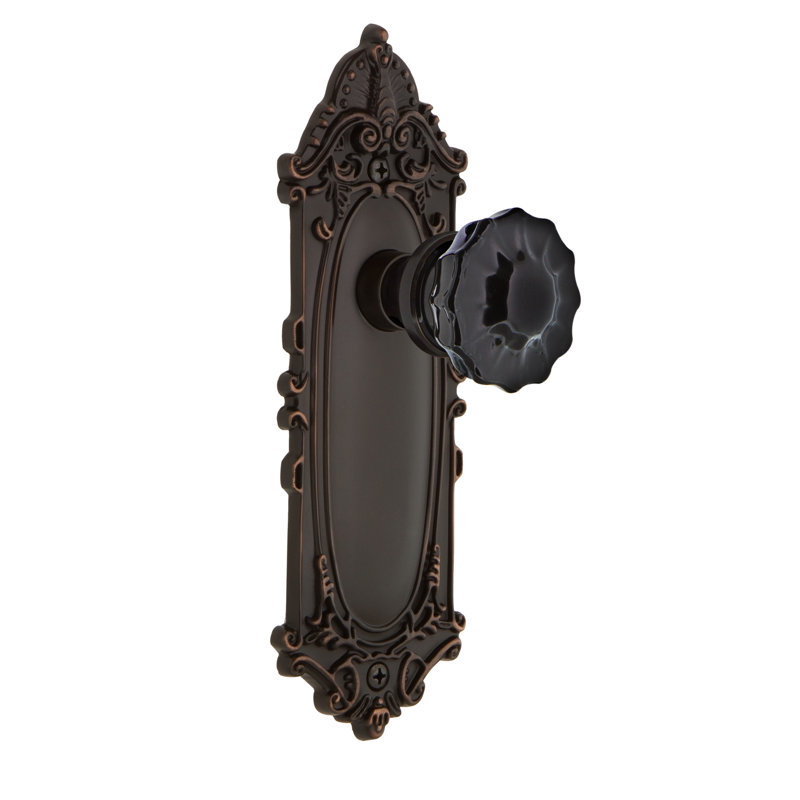 Victorian Plate with Crystal Black Door Knob, Timeless Bronze