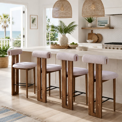Renee Split-Back Rubber Wood Upholstered Bar Stools