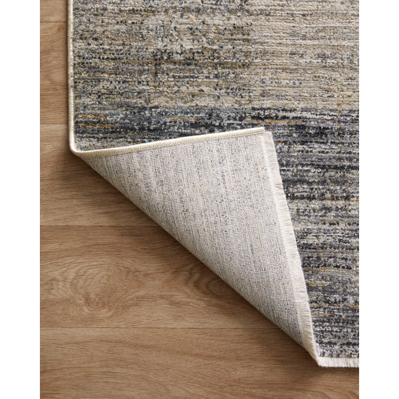 Abstract Machine Woven Polyester Area Rug in Gray/Gold, Square 1'6"