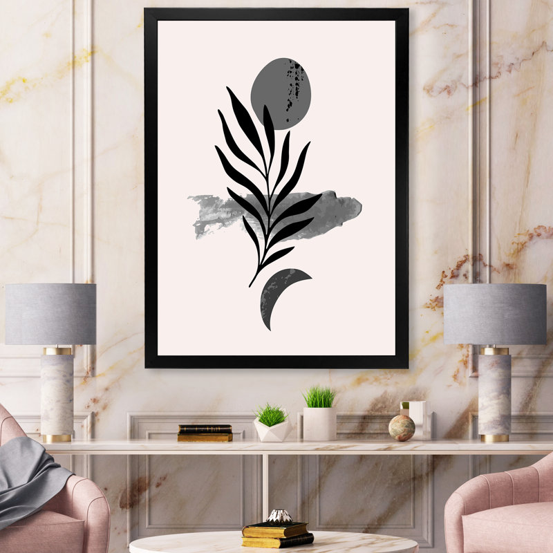 Feuille tropicale abstraite II - peinture sur toile, H 32 po x l 16 po x P 1 po, Cadre photo noir