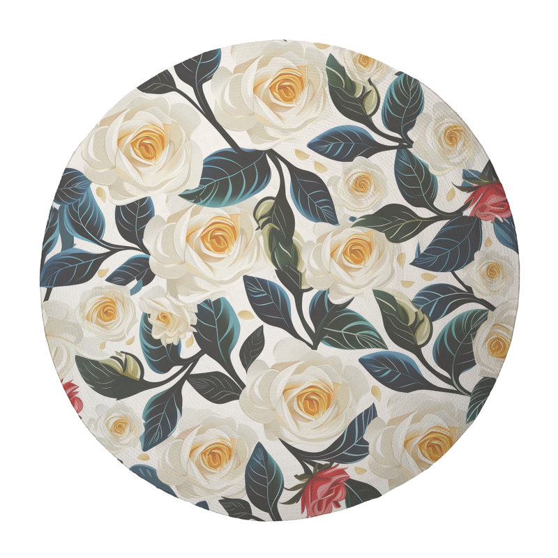 Tapis tressé à motif floral, Rond 5 pi