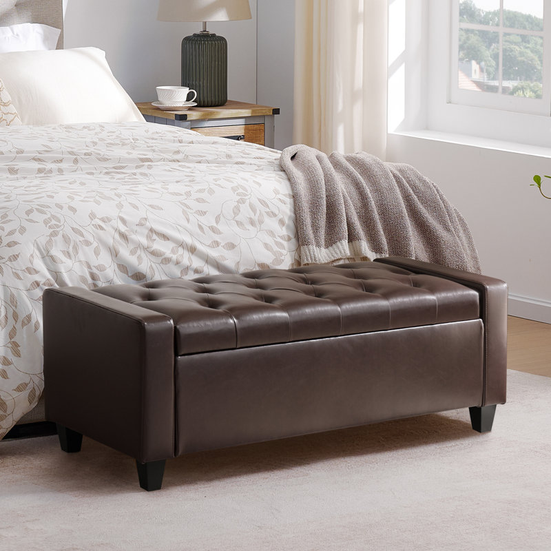 Faux Leather Upholstered Storage Bench, Brown