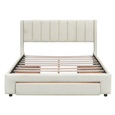 Upholstered Platform Bed With One Large Drawer In The Footboard And Drawer On Each Side -  STYLISH, OKKK612-GX001901AAA-1