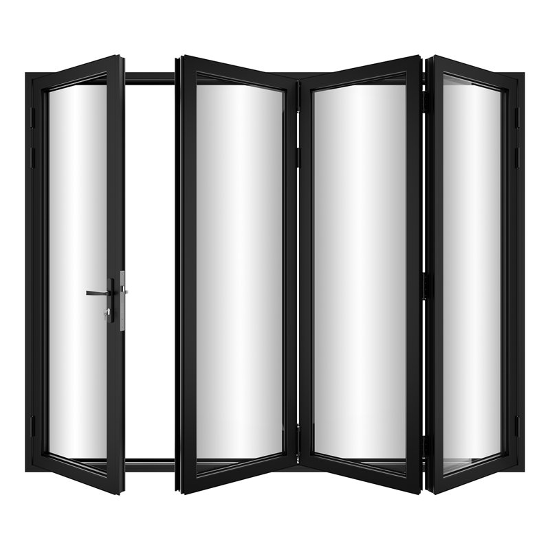 Porte de patio pliante en aluminium noir à 4 panneaux de 120 po avec verre à argon Low-E VersaFold de KaMic VersaFold