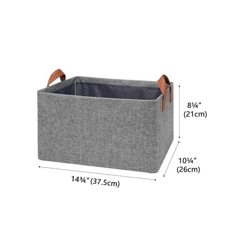 Shelf Baskets For Shelf, Fabric Storage Bins With Metal Frame,Foldable Storage Boxes With PU Handles,2-Pack, Fog Gray