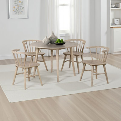 Yely 5Pc Dining Table And 4 Windsor Chairs Set, Natural Oak Brown
