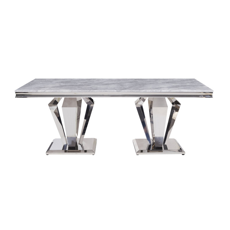 Eardie Rectangular Dining Table in Light Grey and Mirrored Silver