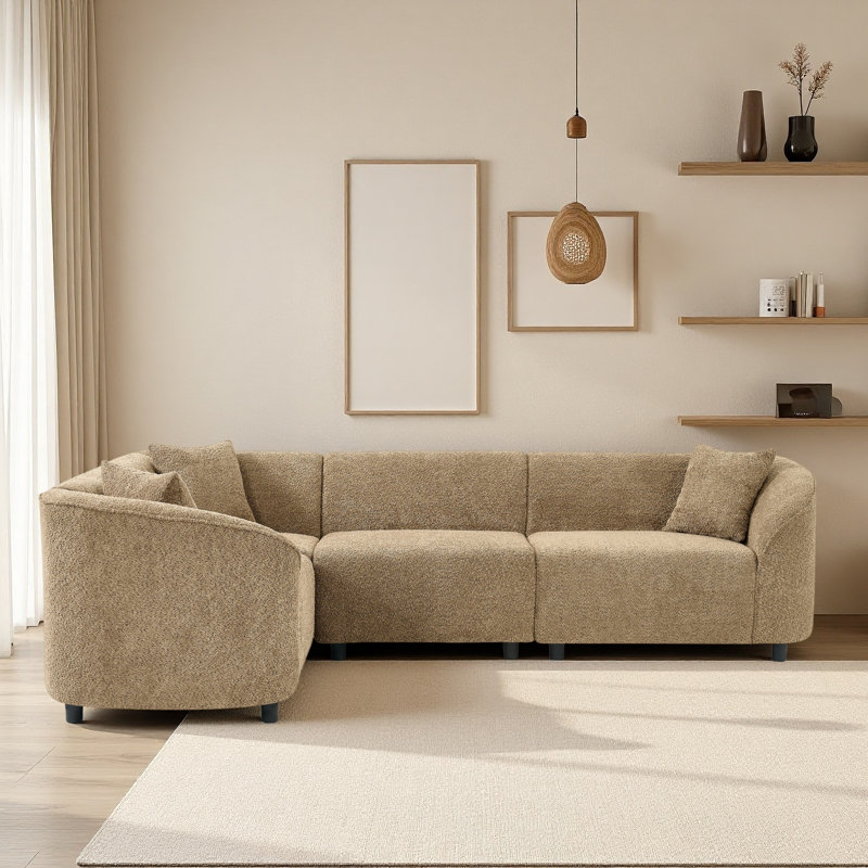 104" L-Shaped Curved Contemporary Sectional Sofa: Plush 4-Seater, Sculptural Design & Premium Bouclé Upholstery – Modern Luxury for Spacious Living
