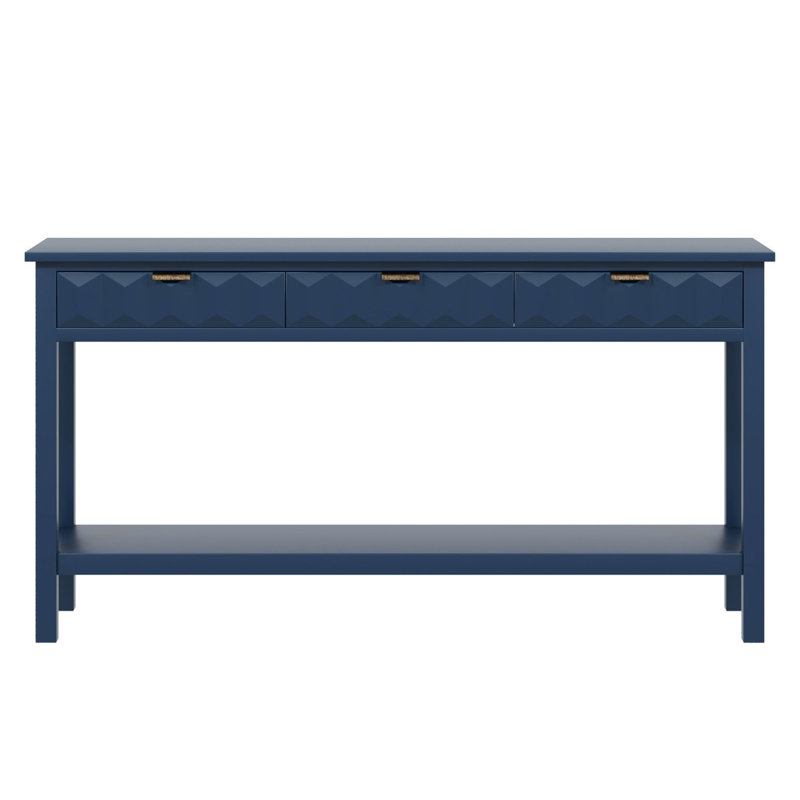 U_Style 60'' Fir Veneer Entryway Table With Honeycombpatterned Fronts,Modern Stylish Console Table With 3 Drawers And Solid Fir Legs,Suitable For Living Room,Entryway, Hallway, Study, Foyer