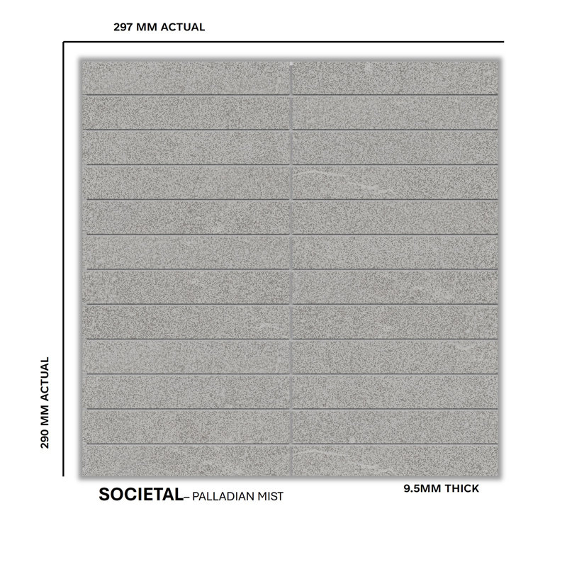 Societal 1" X 6" Porcelain Stone Look Tile Mosaic Sheet, Palladian Mist