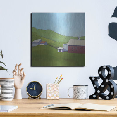  'Primary Barns 6' by Carol Young Metal Wall Art, 12" x 12"