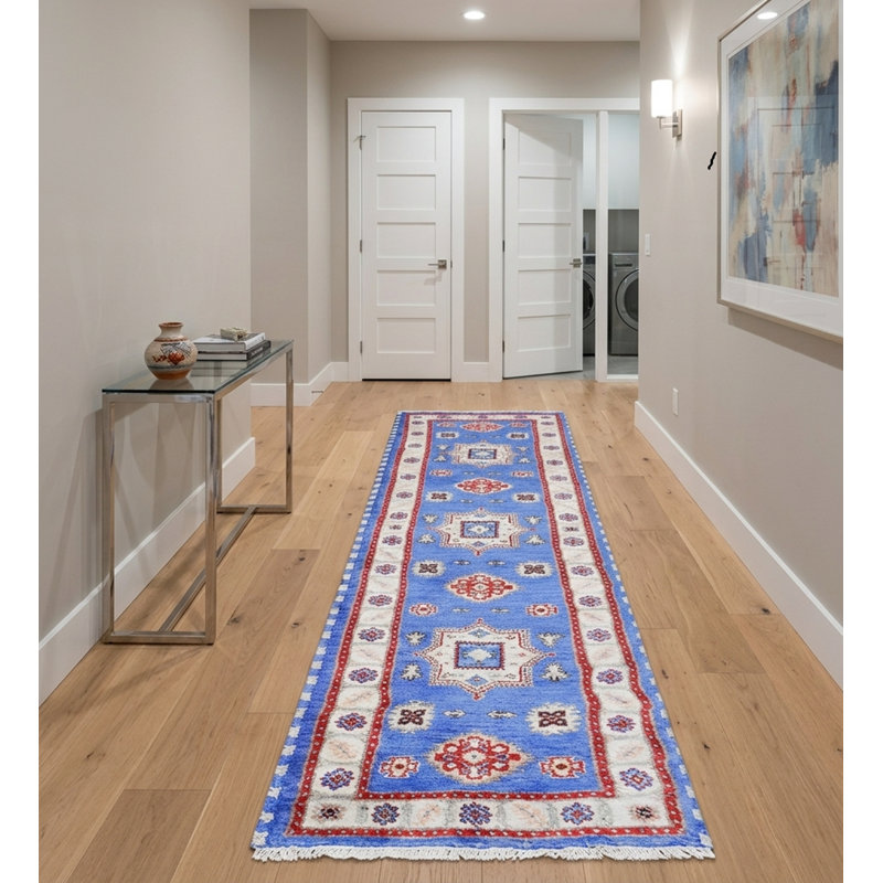 Aqua | Tapis de couloir oriental blanc en laine et soie blanc noué à la main, Tapis de couloir 2 pi 6 po x 10 pi