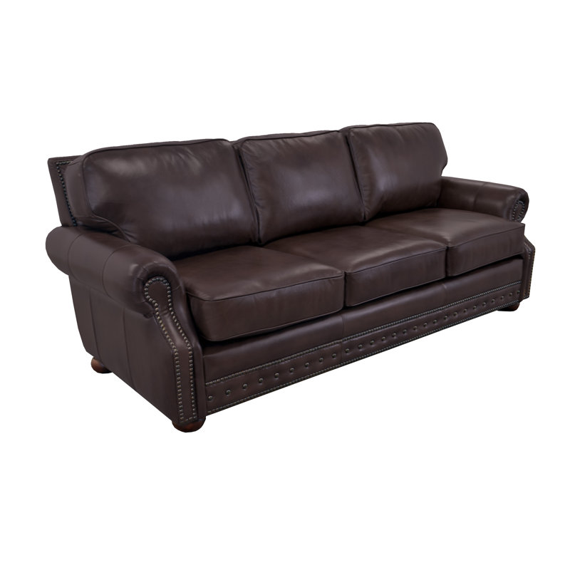 Speroni 100" Genuine Leather Rolled Arm Sofa, Brompton Espresso Genuine Leather