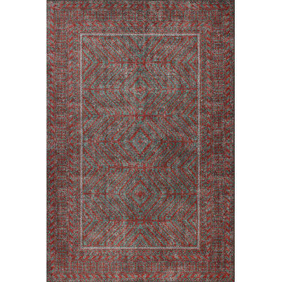 Tapis rouge / turquoise à motif tissé classique