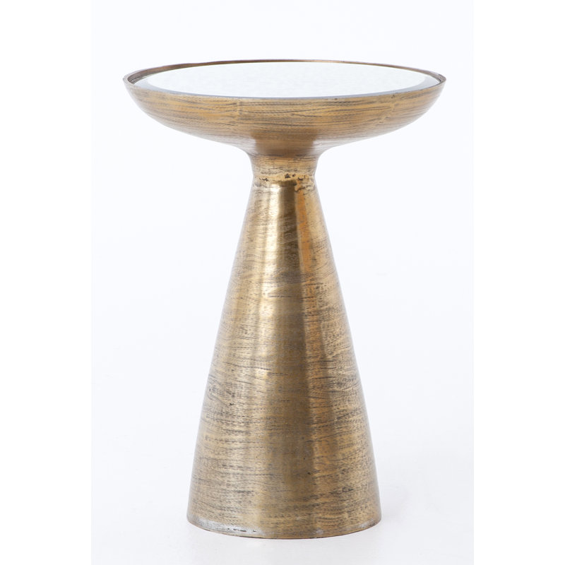 Marlow Glass End Table, Antiqued Mirror, Brushed Brass