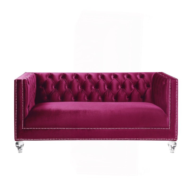 Causeuse en velours bourgogne avec 2 coussins