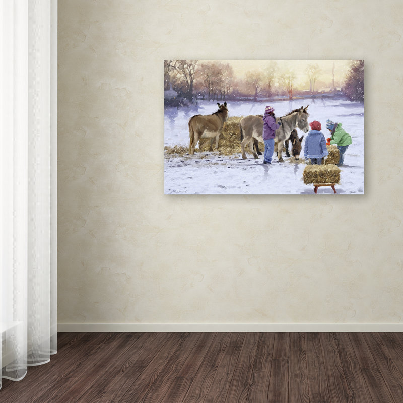 Snowy Field Donkeys Gallery-Wrapped Canvas Art