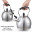 Creative Home 2,6 pte Théière en acier inoxydable avec poignée pliante et fond en aluminium pour une eau bouillante rapide, pour un plateau à induction, finition satinée