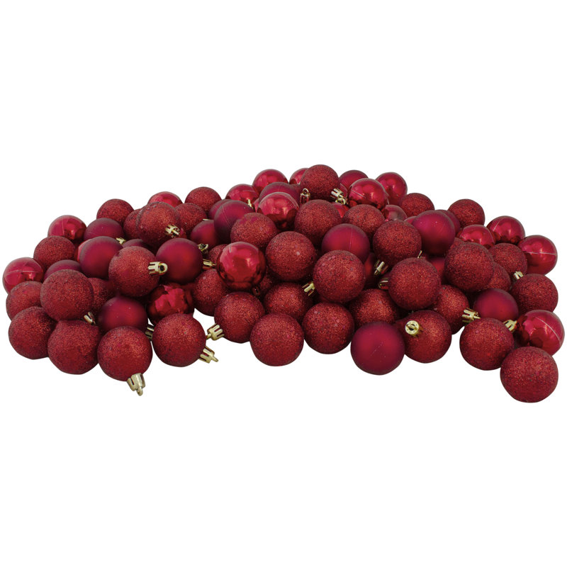 Boules de Noël incassables à 4 finitions, Rouge, 96, 1.5"