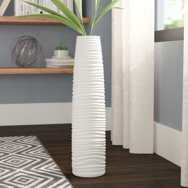 Vase de plancher en céramique, Grand (H 24 po x l 6,5 po x P 6,5 po), Gris