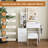 Modern Vanity Desk with LED Lighting, Power Outlet, and Storage-83811631