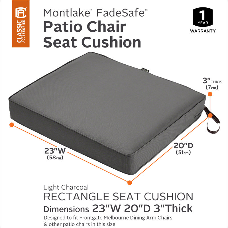 Pina Outdoor Dining Chair Seat Cushion, Light Charcoal Gray, 3" H x 23" W x 20" D