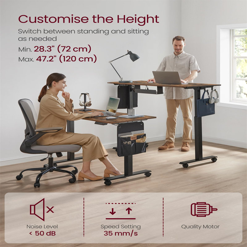 Anietra Adjustable Metal Base Computer Desk, 140cm W x 60cm D