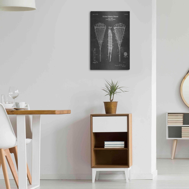 «Lacrosse Racquet Blueprint Vernis», art mural en métal, 24 po x 36 po, H 24 po x l 16 po