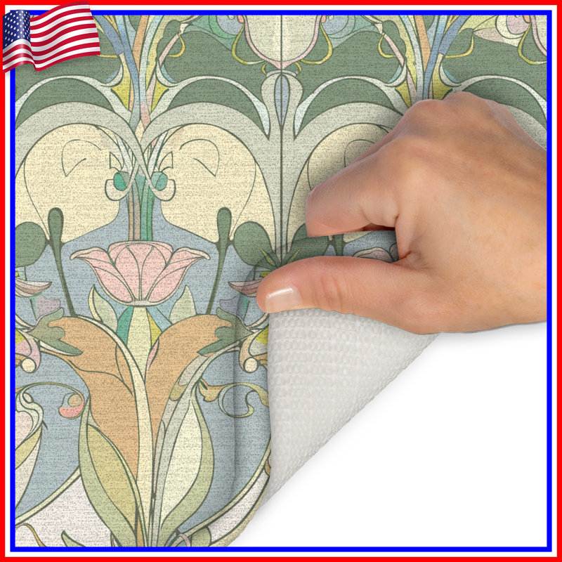 Tapis de bain Art Nouveau, Simple - L 17 po x l 24 po, Green Floral Geometric