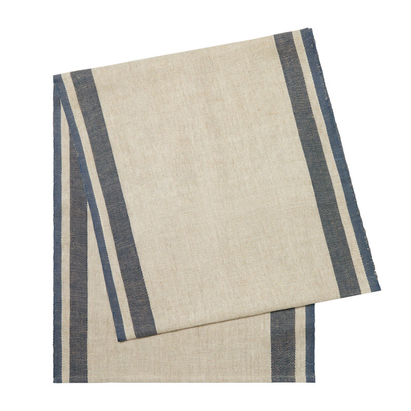 Gordes Handmade Striped Table Runner, Blue/Natural, 72" L x 20" W