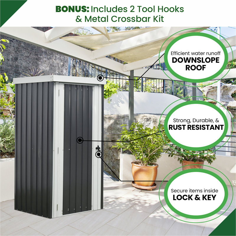 Hanover Dark Gray and White Galvanized Steel Patio Storage Shed