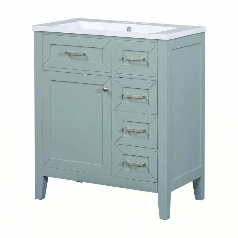 Meuble-lavabo élégant avec plusieurs options de rangement et fabrication durable, Vert
