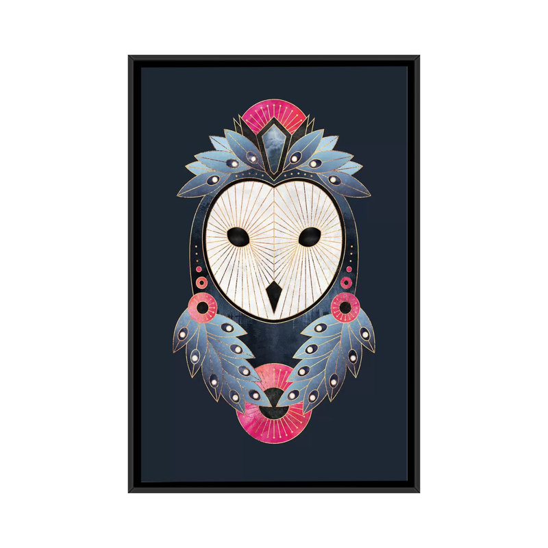 « hibou i », impression sur toile, H 26 po x l 18 po x P 1,5 po, Toile avec cadre noir, Pas de tapis