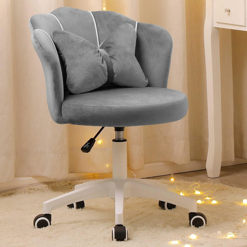 Cute Petal Desk Chair Velvet Vanity Chair With Bow Cushion, Butterfly Office Chairs For Bedroom Computer Task Chairs With Back