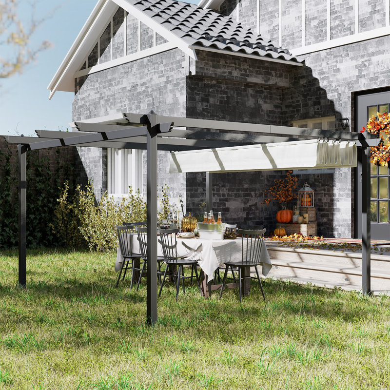 Auvent rétractable pour pergola 13 'x 13' avec structure en aluminium plus solide, abri extérieur pour parasol pour jardin, patio, cour, terrasse