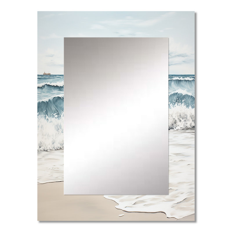 Plage minimalisme paysage III - miroir mural unique plage, miroir gris, impression d'art en métal, 32 po x 24 po