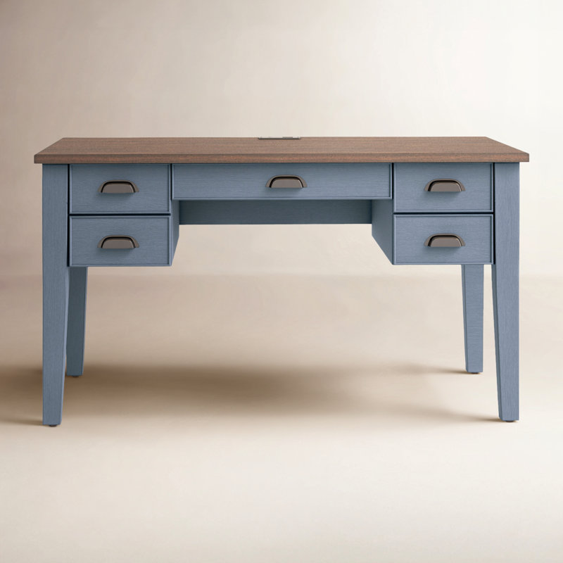 Vivienne Writing Desk with Built-In Electrical Outlet, Dusty Blue