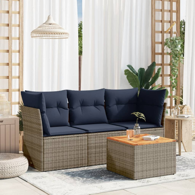  Ensemble de canapé de patio 4 pièces avec coussins en rotin de polyester gris