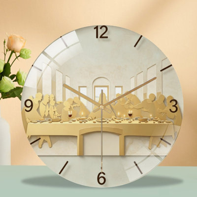 Horloge murale 12 po en verre trempé silencieux, «The Last Supper Scen (1)», horloge silencieuse sans pile, à piles (piles AA non incluses), décoration artistique