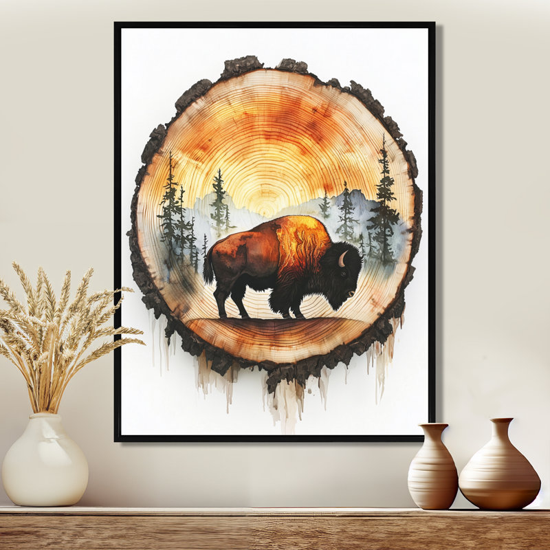 Gladiz American Bison Into The Woods II - Bison, art mural, H 20 po x l 12 po, Reproduction avec cadre flottant, Noir