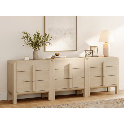 3 In 1 Wood Accent Cabinet With Curved Profile Design, 94.5" Modern Credenza Storage Cabinet With Drawers For Living Room, Kitchen, Dining Room, Hallway