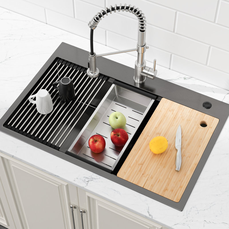 Évier de cuisine en acier inoxydable 304 304 de 30 po x 22 po avec couche insonorisée - réduit le bruit, crée une grille silencieuse et durable