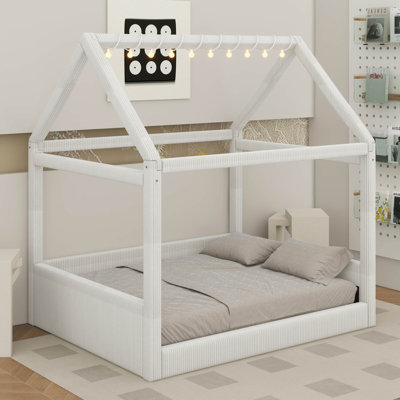 Full Size Upholstered House Daybed With LED Light Strips