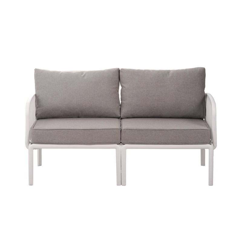 Ensemble de conversation d'extérieur 5 pièces avec coussins Bates, Gris clair / blanc, Table, Loveseat