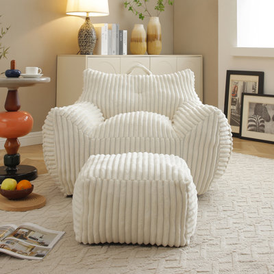 Pouf-méridienne beige, idéal pour lire et se détendre, garni de mousse déchiquetée haute résilience, revêtu de velours côtelé, confortable et polyvalent, design ergonomique.